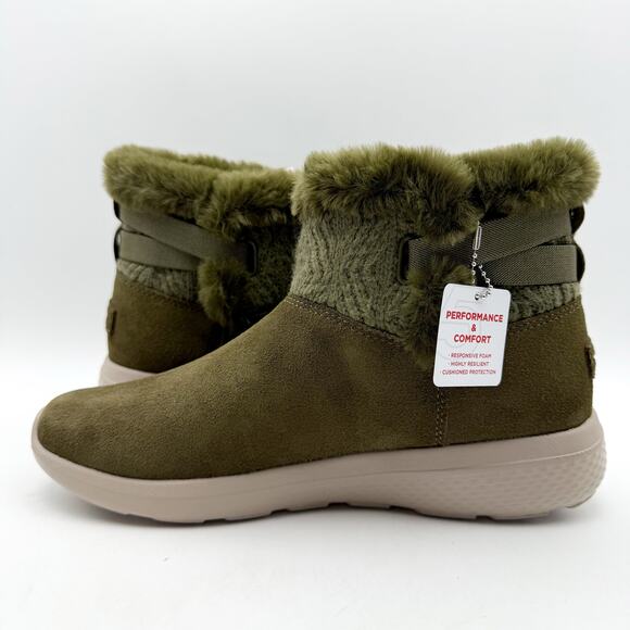 Skechers Womens On The Go City Booties US 7 M Green Suede Water Repellent NIB - Picture 6 of 11